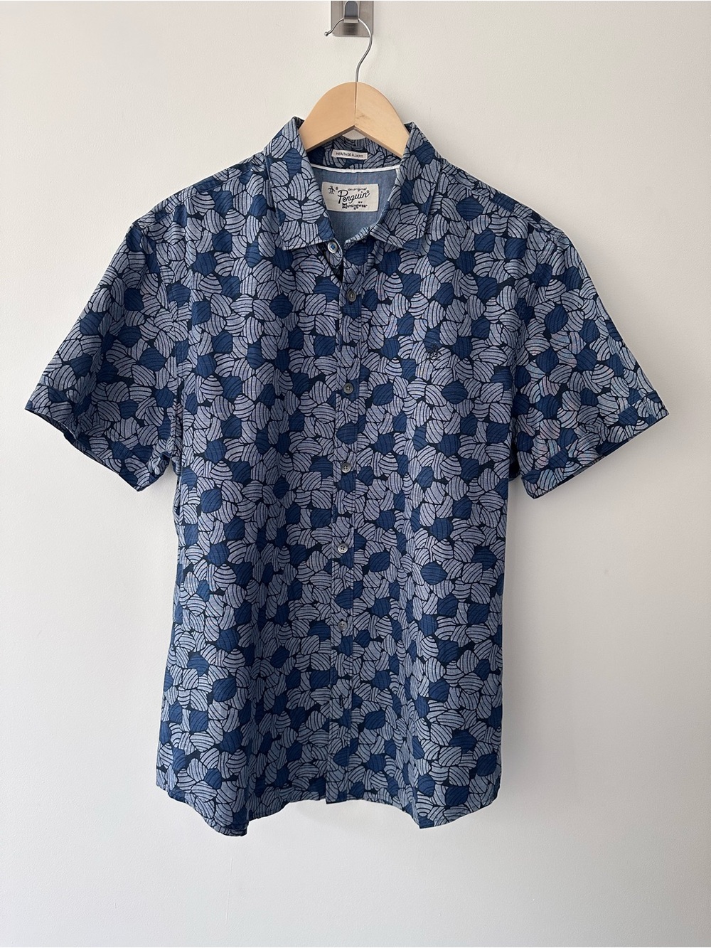 Original Penguin | L | Navy Blue Floral Swirl Short-Sleeve Button-Down Shirt